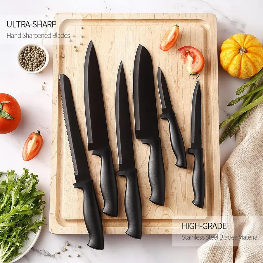 Set di coltelli da cucina per utensili da taglio antiaderenti Set di coltelli da cucina piccoli in titanio nero Set di coltelli da cuoco affilati in acciaio inossidabile