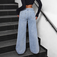 Jeans SMX Joker à jambe large, style printemps, délavé, avec petit nœud, pour le marché transfrontalier européen et américain 2025