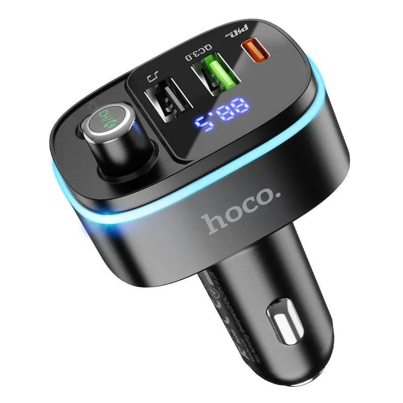 HOCO E62 कार BT FM ट्रांसमीटर PD20W+QC3.0 बिल्ट-इन लाइट म्यूजिक प्ले TF कार्ड कार ऑडियो सेल फोन डुअल पोर्ट क्विक फास्ट चार्जर