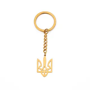 Außenhandel schlichter Schlüsselanhänger aus Titanstahl mit farbigem Gold und dem Wappen der Ukraine pendant aus 304 Edelstahl
