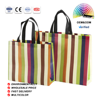 Sac fourre-tout en non-tissé écologique à rayures verticales colorées laminées de luxe pour l'emballage de chaussures et de vêtements