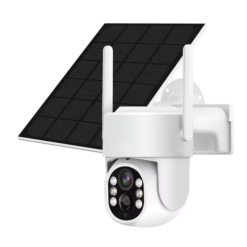 กล้องวงจรปิด HD PTZ แผงโซลาร์เซลล์แบบชาร์จไฟได้กันน้ําการรักษาความปลอดภัยการมองเห็นได้ในเวลากลางคืนกล้อง WiFi กล้องรักษาความปลอดภัยภายในบ้าน