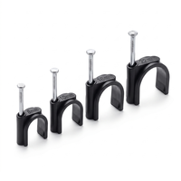 Clips de fixation de câbles ronds noirs 18mm 22mm 30mm en plastique PE avec clous en acier, clips de fixation de câbles muraux avec clous, vente en gros