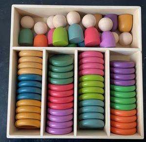 Juguete Montessori para Niños Pequeños, Muñecos de Madera con Clavijas de Colores del Arcoíris para Clasificar, con Bandeja de Juego Sensorial - Product Image 2