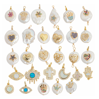 Pendentif DIY pour la fabrication de bijoux, motif zircon en laiton plaqué or 18 carats PVD, perle d'eau douce naturelle, style tendance BPC10-03