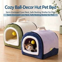 Grande maison pour chien, chaude en hiver, quatre saisons, avec lit amovible et lavable, et nid pour chat