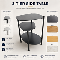 Table d'appoint moderne à 3 niveaux, structure métallique, plateau en bois, table basse, table d'appoint, meubles de salon, usine OEM ODM