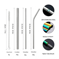 Boîte cadeau personnalisée, pailles en acier inoxydable 304 de qualité alimentaire, pailles réutilisables en métal, ensemble de pailles à boire avec brosse de nettoyage et pochette