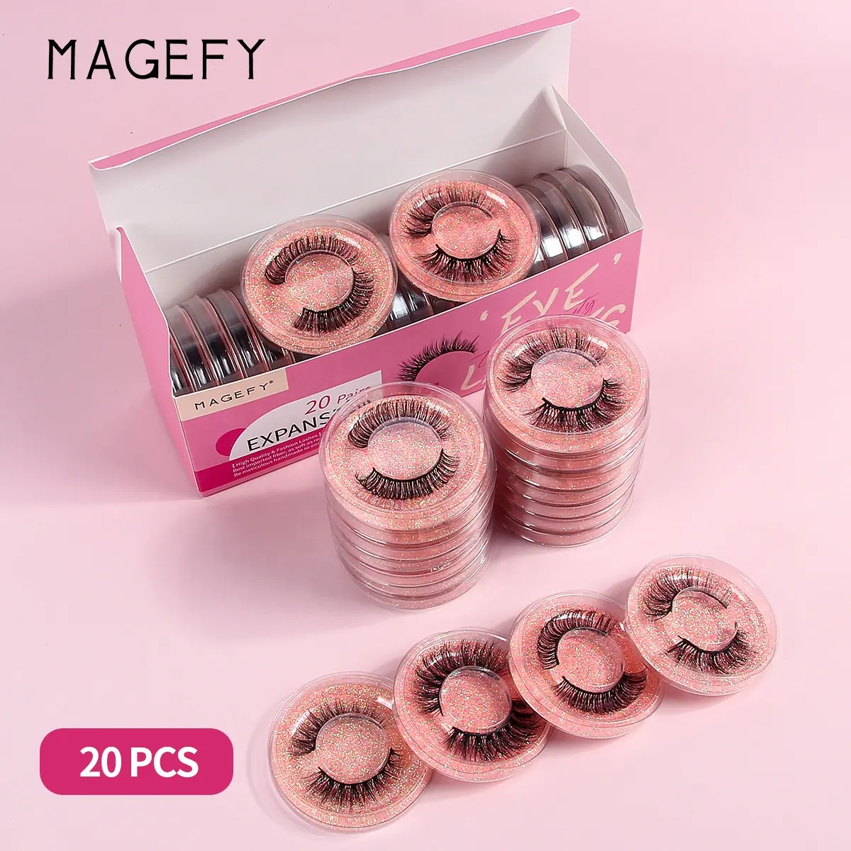 MAGEFYふわふわナチュラルボリュームつけまつげ卸売20ペアパックフェイクシルストリップまつげ紙パッケージボックス付き