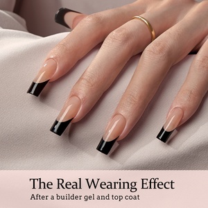 XCOATTIPS Uñas Postizas Largas Cuadradas al por Mayor, Puntas Francesas Negras de Gel Suave, Uñas Adhesivas de Calidad Profesional para Salón - Product Image 3