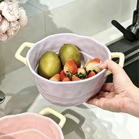Bol en céramique de style Ins, irrégulier, à double poignée, grande capacité, pour soupe, ramen, salade et fruits