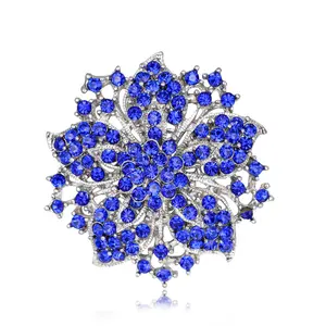 Scarf Hats Decoration Statement Piece Blue Rhinestone Flower Brooches Large Pin Created Blue Crystal Brooch For Women Brides
