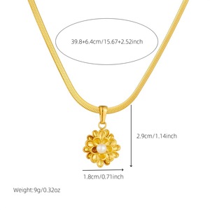 Gold Plated Lotus Pearl Pendant Stainless Steel Chain Necklace Flower Shape Gift Jewelry N3194 - Product Image 4