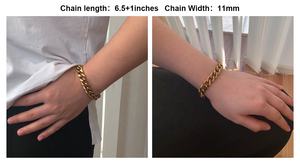 <span class=keywords><strong>Pulsera</strong></span> de cadena de eslabones cubanos para hombre y mujer, brazalete de eslabones de acero inoxidable chapado en oro, 18K, 11mm, Punk - Product Image 2