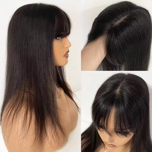 Capelli umani a Base di seta traspirante <span class=keywords><strong>con</strong></span> frangia 4 taglie cuoio naturale <span class=keywords><strong>Top</strong></span> in seta vergine europea per capelli da donna - Product Image 4