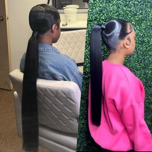 Queue de cheval en cheveux humains de 30 pouces, lisse, longue et volumineuse, à clipser, extension de cheveux de 60g pour femmes - Product Image 3