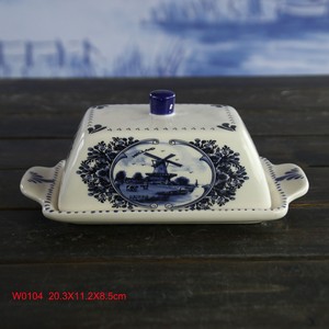 Boîte à beurre de service à vin, présentoir à beurre en céramique bleu et blanc - Product Image 1