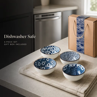 Ensemble de vaisselle en céramique, bols et assiettes ronds rétro en céramique, porcelaine bleue et blanche, emballage en boîte cadeau, vente en gros