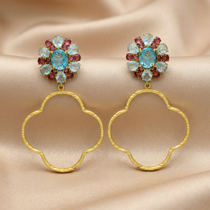 Handmade Brass Zircon Stud Earrings Flower Design Children's Ethnic <b>Boho</b> Fashion - Product Image 3