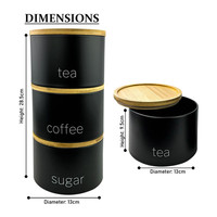 Tabung dapur wadah penyimpanan pot mangkuk logam hitam kaleng kopi teh gula dengan tutup kayu kedap udara