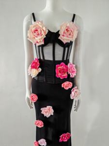 A10430 ugarment الصيف فستان حفلات تصميم جديد 3D الأزهار طول الكلمة فستان حفلة موسيقية أنيق بلا أكمام مكشوف الظهر قطار الاجتياح - Product Image 3