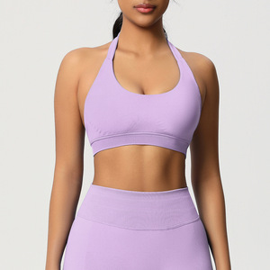 Sujetador Deportivo con Cuello Halter y Tejido Acanalado, Top de Yoga sin Costuras para Mujer, Ropa de Gimnasio, Logotipo Personalizado, Marca Privada, 28 Colores, OEM, 50 Piezas - Product Image 6