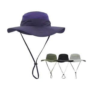  Logotipo personalizado correa ajustable ala ancha poliéster algodón pescador cubo verano sombreros Safari Boonie sombrero