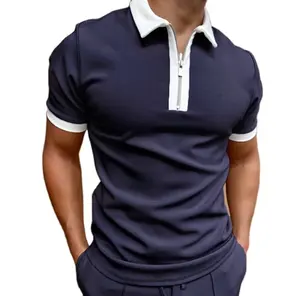 Hot Selling Summer Polyester Cotton Men's Casual Fashion Zipper Polo Shirts Zip Up T Shirt Polo Zipper T-shirt For Men