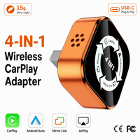 Adaptateur 4-en-1 sans fil CarPlay Android Auto AirPlay Mirror Link USB-C avec commande vocale, dongle multi-protocoles haute performance