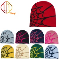 Bonnet Yihaoyi de haute qualité avec logo personnalisé, toile d'araignée, broderie 3D, tricot acrylique, sans revers, gothique, hiver, hip-hop, unisexe