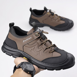 Chaussures de randonnée confortables pour hommes, légères, respirantes, en mesh, dessus en cuir véritable, semelle intérieure souple, semelle intermédiaire en caoutchouc résistante à l'usure - Product Image 3