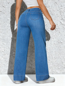 Pantalons en jean élastiques amples et personnalisés pour femmes, pantalons à jambes droites et larges pour femmes - Product Image 4