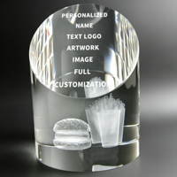 Trophée Cylindrique en Cristal Neelpure 127742 avec Gravure Laser 3D Personnalisée de Burger et Frites pour Récompenses d'Entreprise