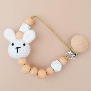 Cadena de chupete de conejito de dibujos animados, cadena de dentición de <span class=keywords><strong>ganchillo</strong></span> de madera para juguetes para masticar recién nacidos, soporte para chupete para bebé de 0 a 12 meses - Product Image 6