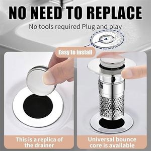 Bonde de vidange 3-en-1 en acier inoxydable pour évier de cuisine, baignoire et lavabo, avec filtre attrape-cheveux jetable pour drain de douche - Product Image 6