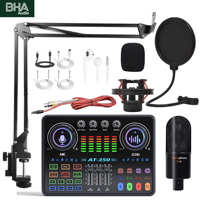 Microphone à condensateur professionnel BHA BM800+AT350 48V avec mixeur audio, suppression du bruit, alimentation fantôme, double streaming filaire en direct