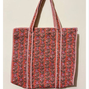 Nouvel Arrivage Sac Fourre-tout Matelassé en Coton Imprimé Floral Personnalisé avec 3 Pochettes, Sac de Marché et Sac à Bandoulière, Prix de Gros - Product Image 1