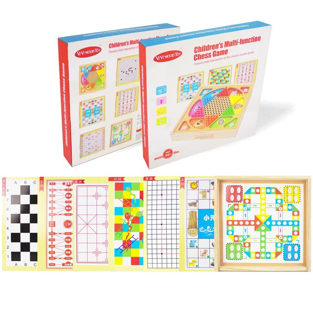 Multifunction Wooden Board Game Includes 8 Board Games Family Party Toys Parent Child Interactive Game