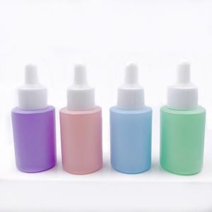 Customized 20ml 30ml 50ml Flat Shoulder Frosting Colorful Glass Dropper Bottles Essential Oil <b>Macaron</b> Dropper Bottle - Product Image 4