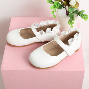 Chaussures en cuir pour enfants à semelle souple antidérapante avec boucle, nouvelle mode, vente en gros, chaussures plates blanches à lacets pour filles - Product Image 3