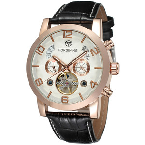 Montres-bracelets automatiques de luxe pour hommes de la <span class=keywords><strong>marque</strong></span> Forsining, affichage de l'année et du mois, <span class=keywords><strong>montre</strong></span> mécanique pour hommes avec bracelet en cuir - Product Image 4