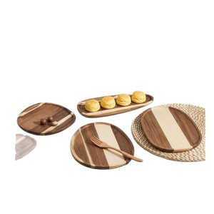 Wooden Minimalist Double Layer Rotating <b>Tray</b> Solid Wood Cheese Board Snack Fruit Cake Serving <b>Tray</b> For Coffee <b>Tea</b> Hotel Use - Product Image 5