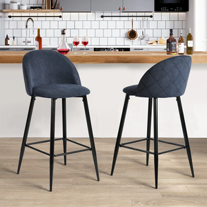 Tabouret de bar moderne de luxe en velours, dossier incurvé matelassé diamant, pieds en métal noir mat pour la maison, le restaurant, l'hôtel, l'appartement - Product Image 4