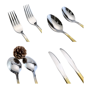 ชุดช้อนส้อมสแตนเลสชุบทอง MYD 6 ชิ้น ด้ามจับลายนูน ช้อน ส้อม มีด ชุดช้อนส้อมสไตล์ตะวันออกกลาง สำหรับงานแต่งงาน - Product Image 4