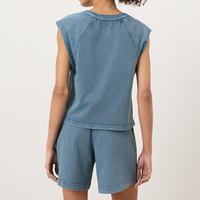 Ensemble deux pièces lavé pour femme : débardeur et short sans manches en coton biologique, tenue d'intérieur ample