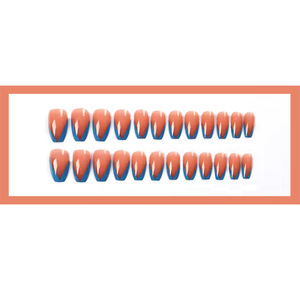 <span class=keywords><strong>Uñas</strong></span> postizas de estilo francés, diseño Simple, borde azul, decoración de manicura de longitud media, <span class=keywords><strong>uñas</strong></span> artificiales acrílicas, baratas - Product Image 5