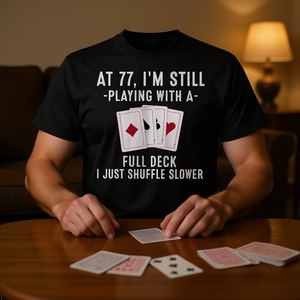 Camiseta para Jugador de 77 Años, Diseño Personalizado Promocional para Jugadores de Cartas, 77.º Cumpleaños - Product Image 3