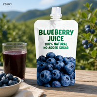 Pochettes à jus imprimées sur mesure, sachets à bec verseur pour jus de myrtille, conception et impression personnalisées, emballage de boissons pour la vente au détail
