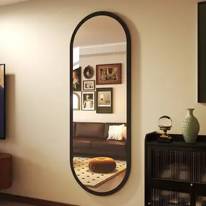 Espelho retrô suspenso de corpo inteiro para decoração de casa, grande e longo, com molduras de madeira onduladas irregulares, ideal para sala de estar