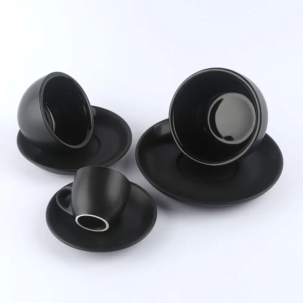 Matte Black Ceramic Porcelain Espresso Cappuccino Cup and Saucer Set